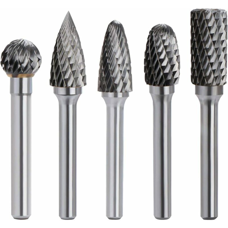 Satz Mit 5 Doppelverzahnten Hartmetall-rotationsfräsern, Ø 6 Mm, 10 Mm Kopf, Für Elektrowerkzeuge