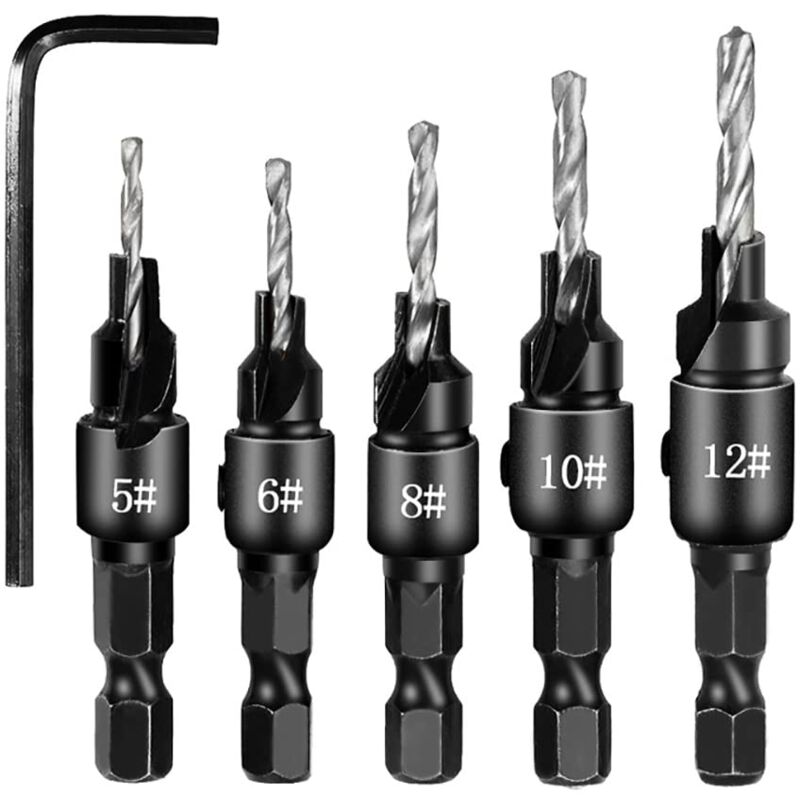 Set Mit 5 Schnellspann-kegelfräsern Mit 6,35-mm-sechskantschaft Für Holz
