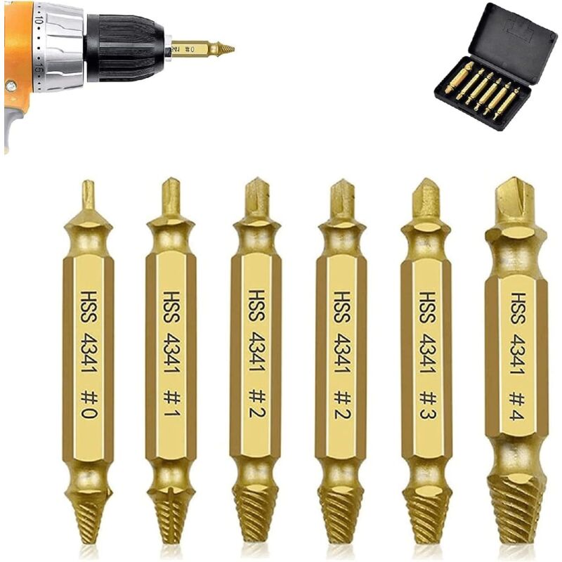 Set Mit 6 Linksgewinde-schraubenausdrehern Und Bohrern Im Metallkoffer Für Abgenutzte Und Beschädigte Schrauben