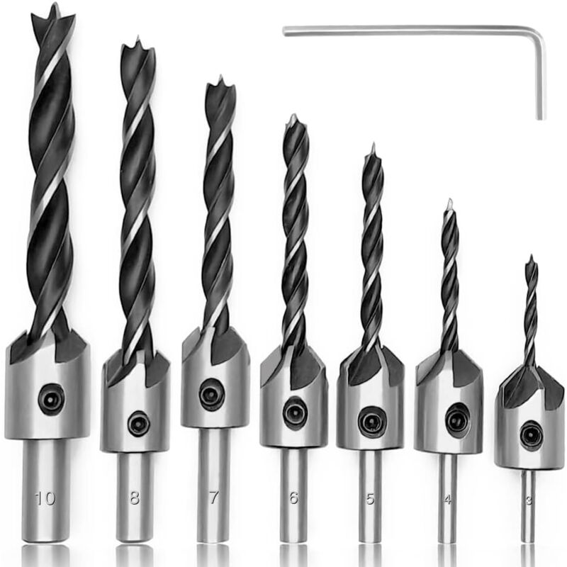 Set Mit 7 Hss-holzfräsern (5-gewinde) Mit Innensechskantschlüssel (ø 3–10 Mm)