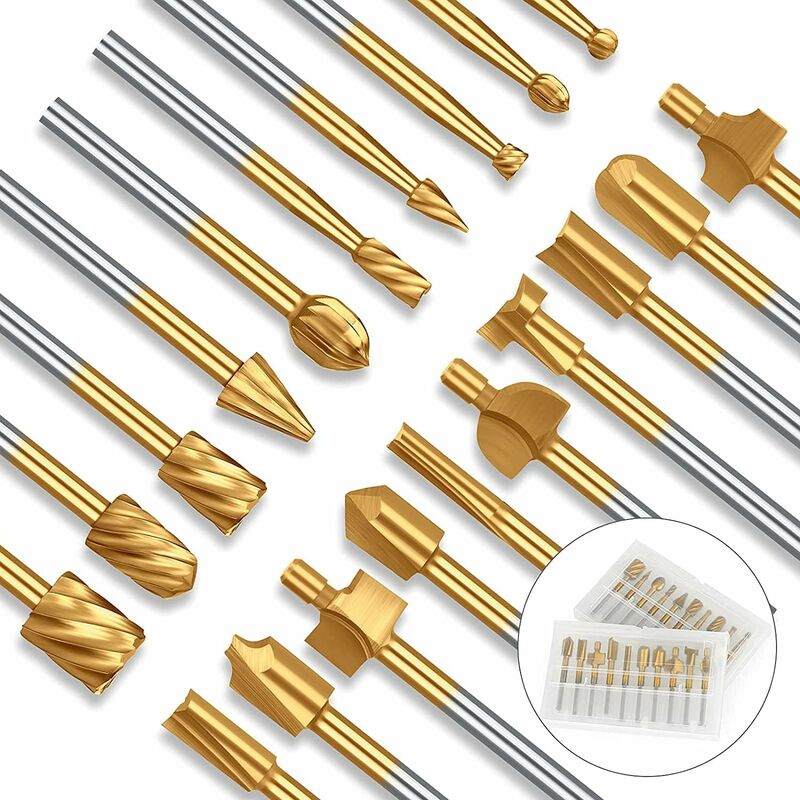 20-teiliges Set Rotationsfräser Aus Wolframstahl Für Die Holzbearbeitung, 3 Mm Schaft, Heimwerkerbedarf Und Holzbearbeitung