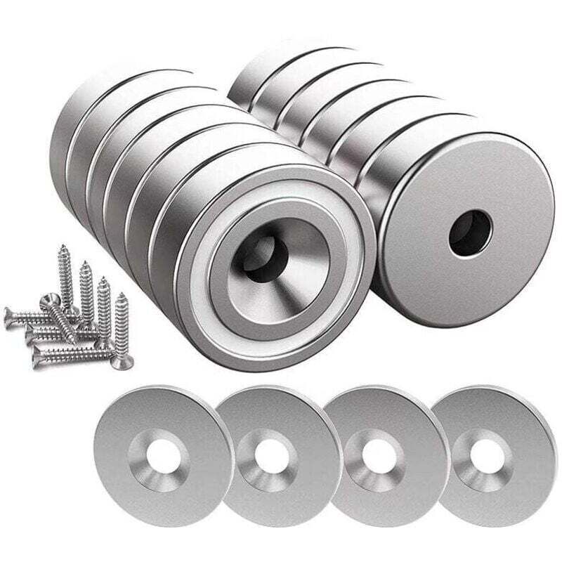 12 Neodym-magnete, 10 Kg Kraft, 20 X 7 Mm, Mit Loch, Kapsel, Schrauben Und Pads, Glänzend Silberfarbener Stahl, Ortviai