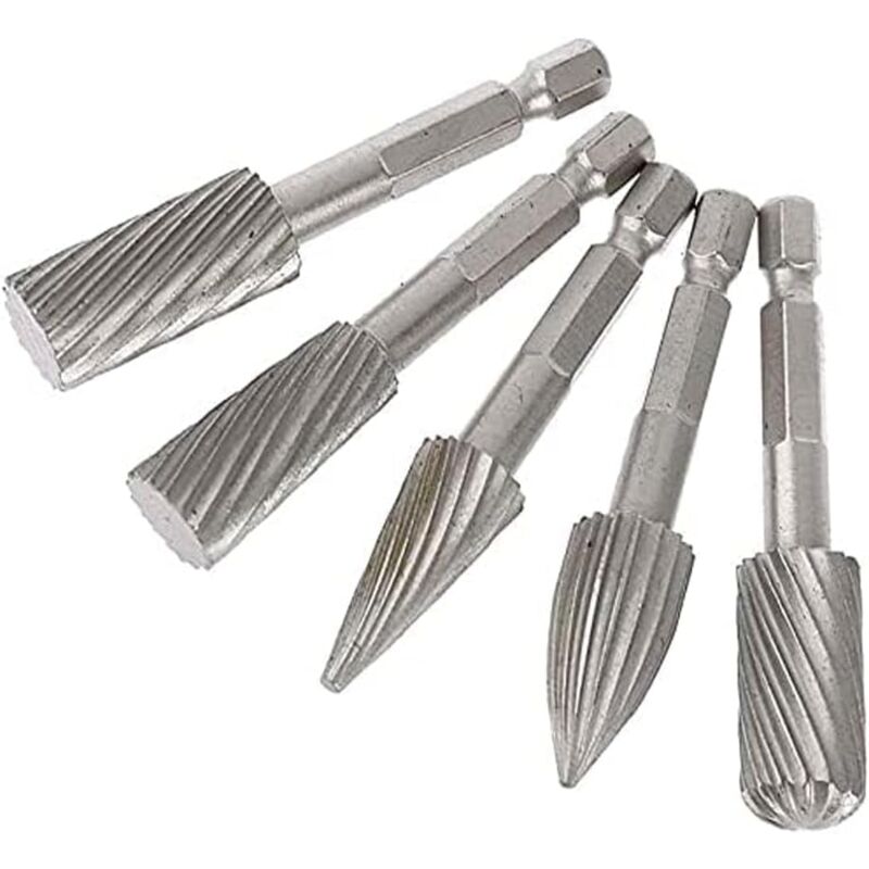 5 Stück 1/4"-rotationsfeilen Mit Sechskantschaft, Aus Hochgeschwindigkeitsstahl Für Die Holz- Und Metallbearbeitung