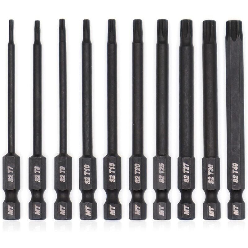 Set Mit 10 Torx-bits (8 Cm) Für Schraubendreher, Bohrmaschinen Und Schlagschrauber, Phosphatiert