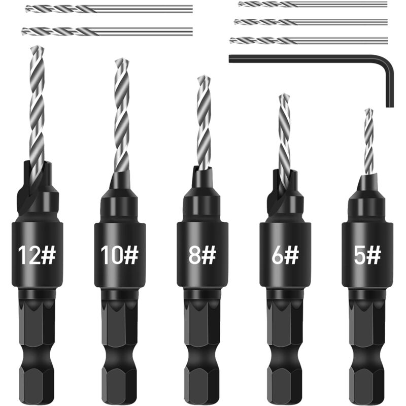 Set Mit 5 1/4"-sechskant-fasenbohrern Mit Schnellwechselsystem Und Austauschbaren Bohrern Für Holz