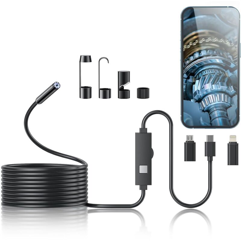 Halbstarres Hd-endoskop, 200 W, Doppellinse, 8 Leds, Kompatibel Mit Android Und Ios