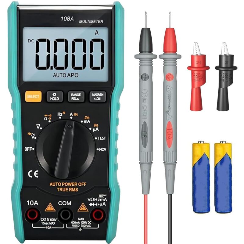 Digitales Multimeter Mit Automatischer Bereichswahl, 6000 Messpunkte, Wiederaufladbar, Misst Wechsel- Und Gleichspannung, Stromstärke, Widerstand Und Temperatur.
