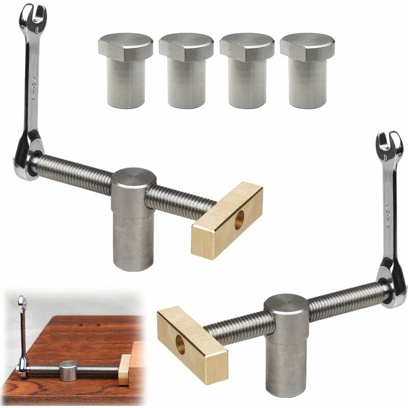Set Mit 2 Verstellbaren Werkbankklemmen Und 4 Dübeln Für 20-mm-bohrungen