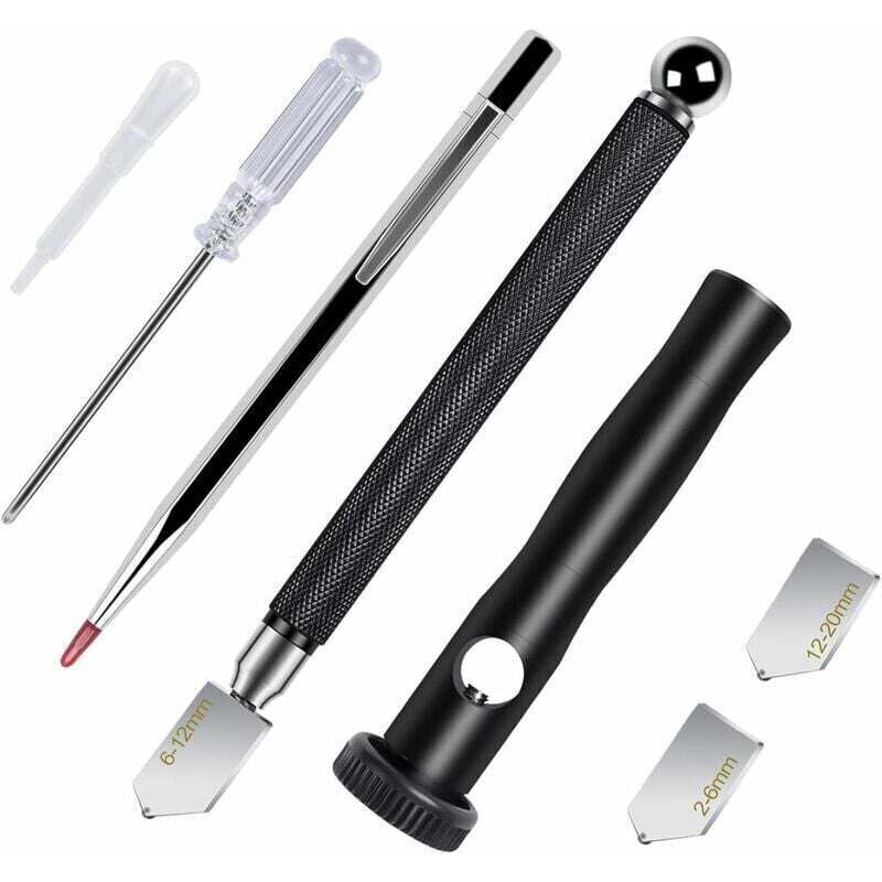 Ortviai Profi-glasschneider 2-20 Mm Mit Ergonomischem Griff, 3 Schneidköpfen, Öltropfer Und Schraubendreher Für Präzise Schnitte