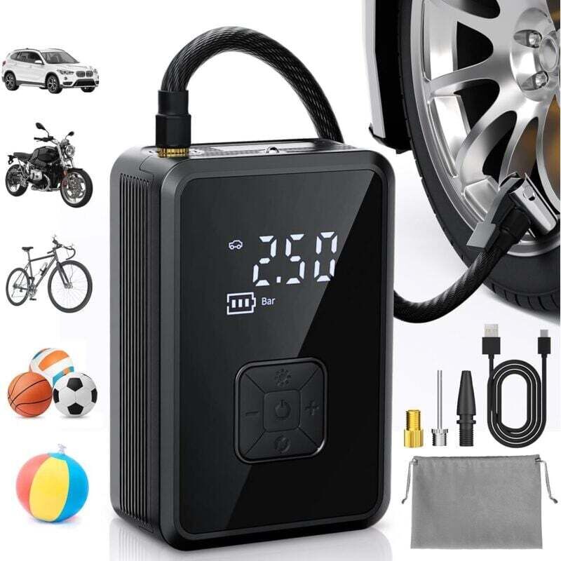 Ortviai 4000mah Akku-autoreifenfüller Mini-luftkompressor 150 Psi Mit 30cm Schlauch Und Tragetasche