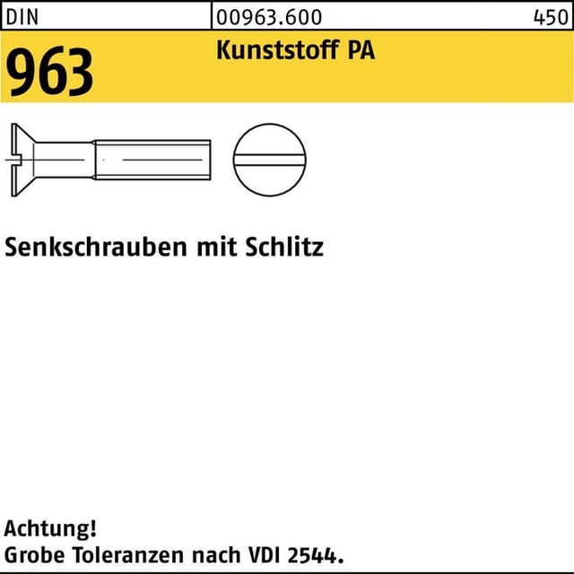 Senkschraube mit Schlitz DIN 963 Kunststoff PA M5 x 20mm