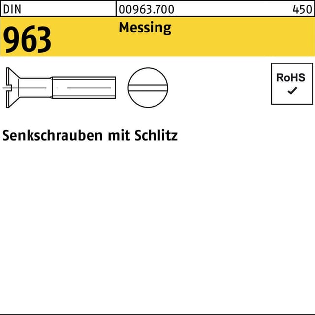 Senkschraube mit Schlitz DIN 963 Messing M 2,5x 18 KP