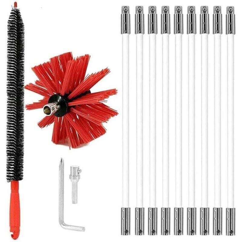 Schornsteinfeger-set Mit Bürste Und 9 Flexiblen Stangen 410 Mm – Verchromtes Verriegelungssystem Ortviai