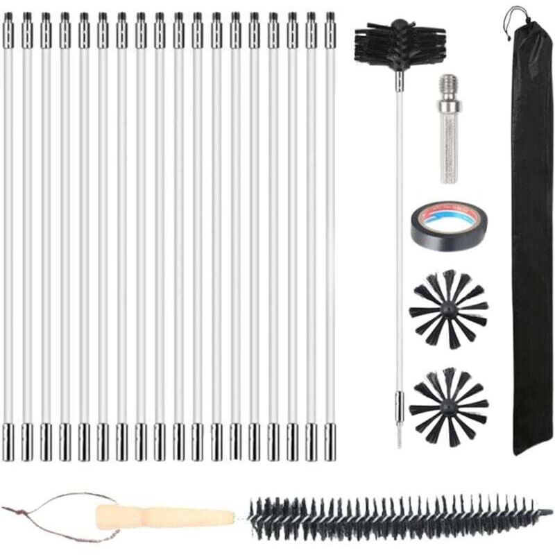 Ortviai 25-teiliges Kaminreinigungsbürsten-set Mit Flexiblen Nylonstielen, Bürstenköpfen, Holzbürste Und Aufbewahrungstasche