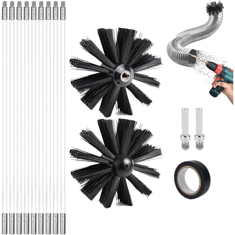 14-teiliges Schornsteinfeger-set Mit 41 Cm Langen Nylonbürsten Und Sechskantstangen Für Schornsteine Und Rauchabzüge