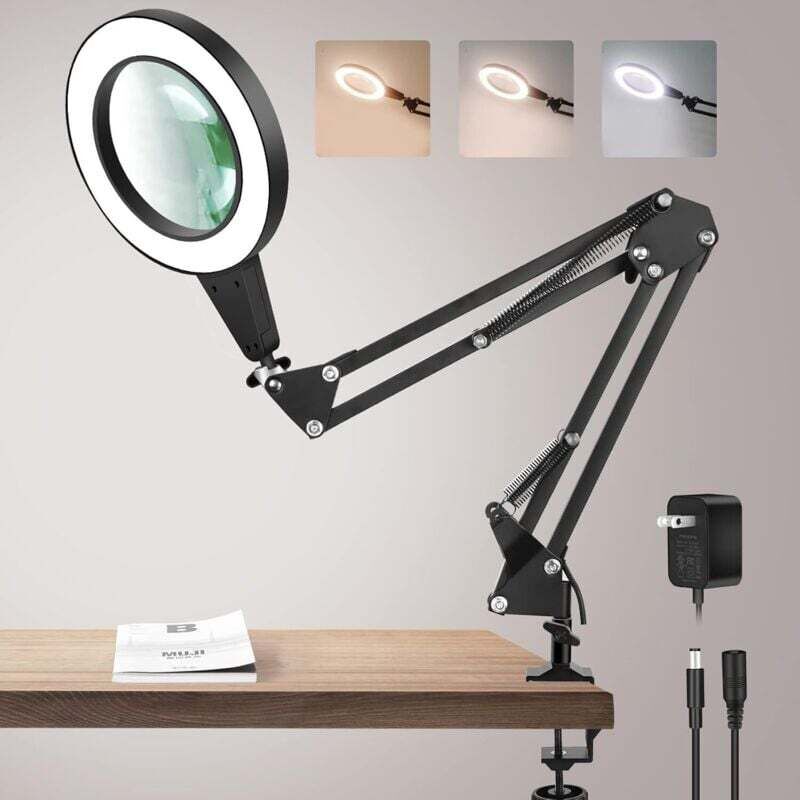 Ortviai 8-fache Vergrößerungslupe Mit Optischem Glas, 3-stufigem Led-licht Und Verstellbarem Ständer Für Präzise Reparaturen