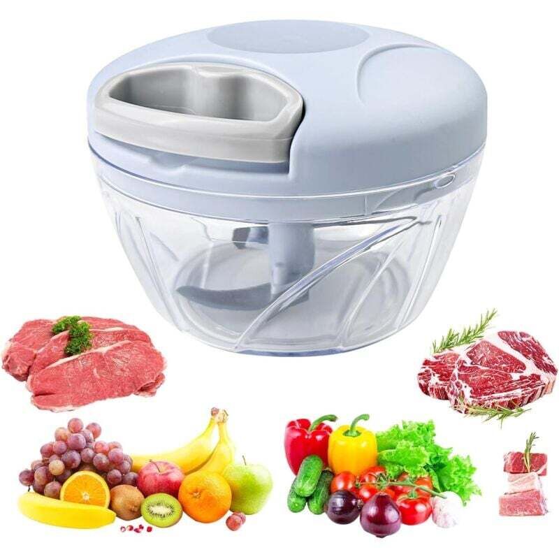 Mini-zerkleinerer 500 Ml Mit 3 Edelstahlklingen – Zerkleinert Mühelos Zwiebeln Und Gemüse (blau) Ortviai