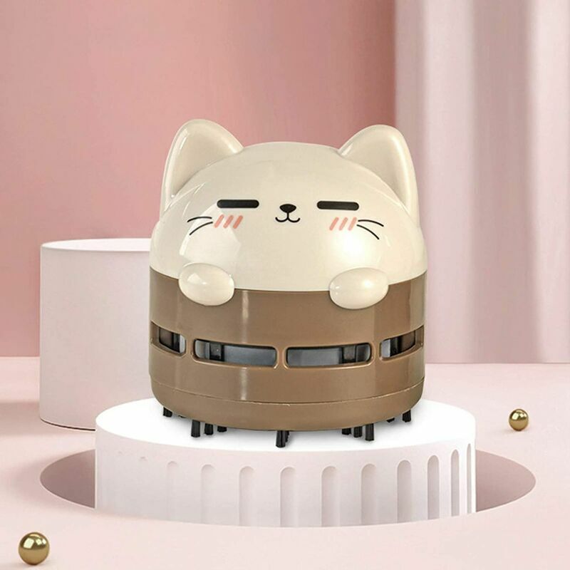 Ortviai Mini Usb-akku-tischstaubsauger, 360° Kabelloser Tastatur- Und Krümelreiniger – Braun