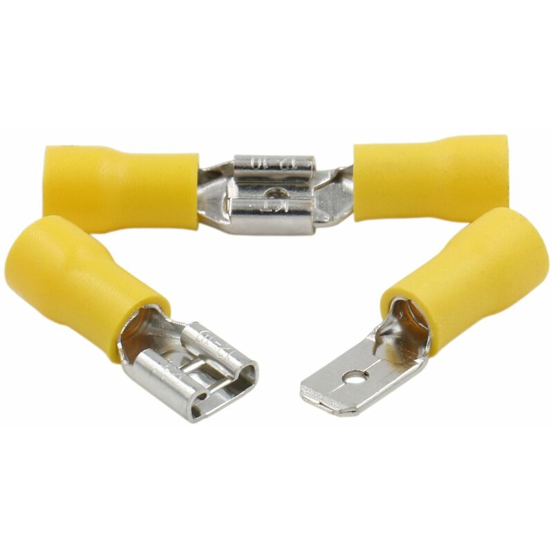 Schnellkupplungs-kabelklemmen, Stecker/buchse 6,3 X 0,8 Mm Für 4-6 Mm² Kabel, Gelb, 100 Stück