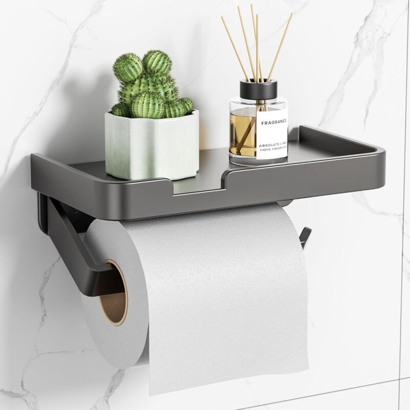 Wandmontierter Toilettenpapierhalter, Mattgraues Regal, Montage Mit Kleber Oder Schrauben
