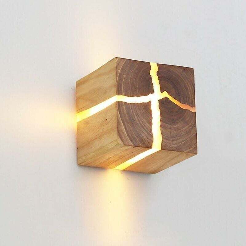 Ortviai 8 Cm Wandleuchte Aus Weiß Gekalkter Eiche, Natürliches Design, Schlichtes Und Kreatives Quadratisches Design
