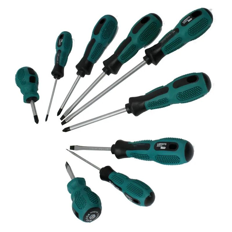 Set Mit 9 Kreuz- Und Schlitzschraubendrehern, Chrom-vanadium-stahl, Magnetisch, Ergonomische Griffe