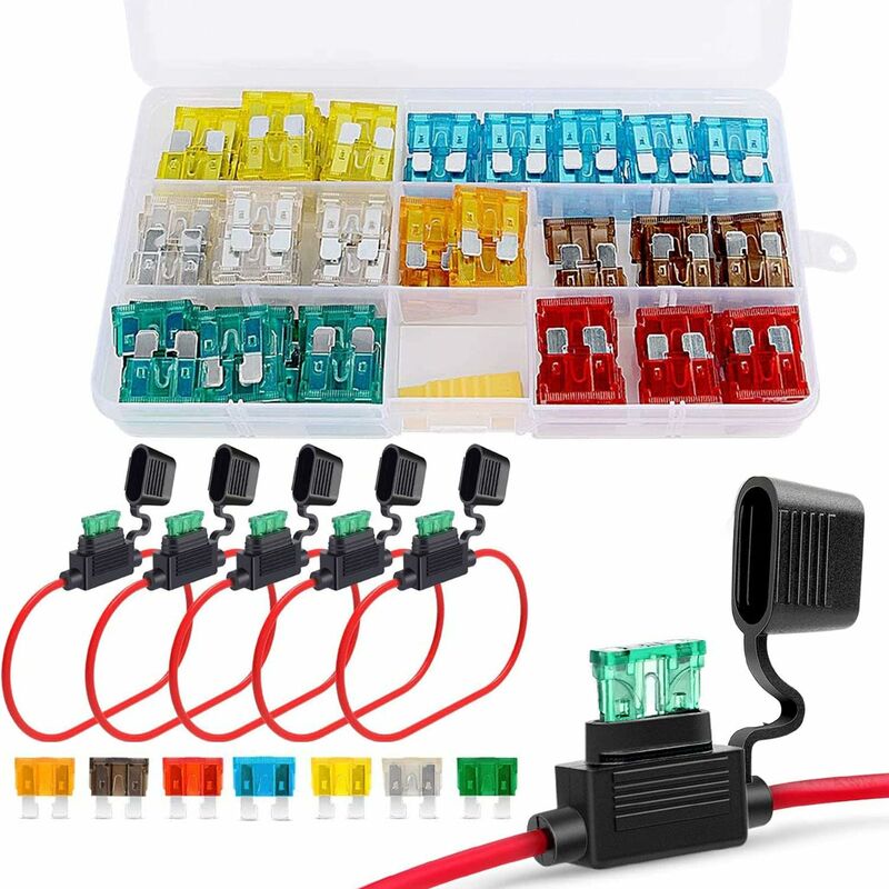Set Mit 120 Standard-kfz-sicherungen Und 5 Sicherungshaltern Für Auto, Wohnmobil, Lkw, Motorrad