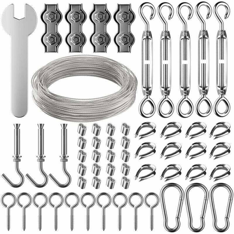 30 M Langes, 2 Mm Starkes Edelstahlseil Mit Spannvorrichtung Und Haken – Ideal Für Lampen, Pflanzen, Wäsche, Vorhänge Und Geländer. Ortviai