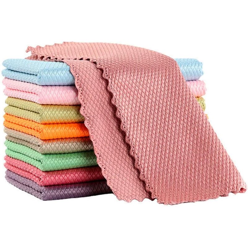 Set Mit 10 Saugfähigen Mikrofasertüchern Mit Schuppenmuster, Spurenfrei Für Küche Und Haushalt