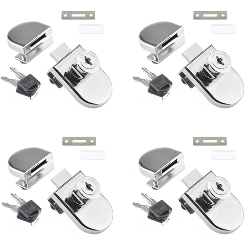 Set Mit 4 Glastürschlössern Für Vitrinen/schränke (5–8 Mm), Drehbar, Kein Bohren Erforderlich, 2 Schlüssel Inklusive