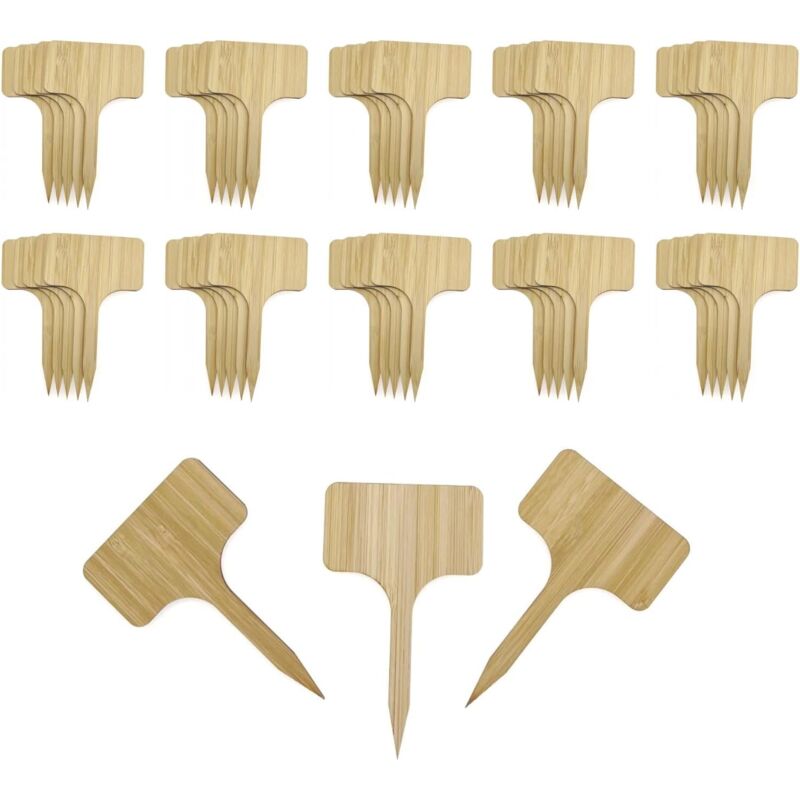 Set Mit 50 Robusten, T-förmigen Gartenetiketten Aus Bambus, 10 X 6 Cm