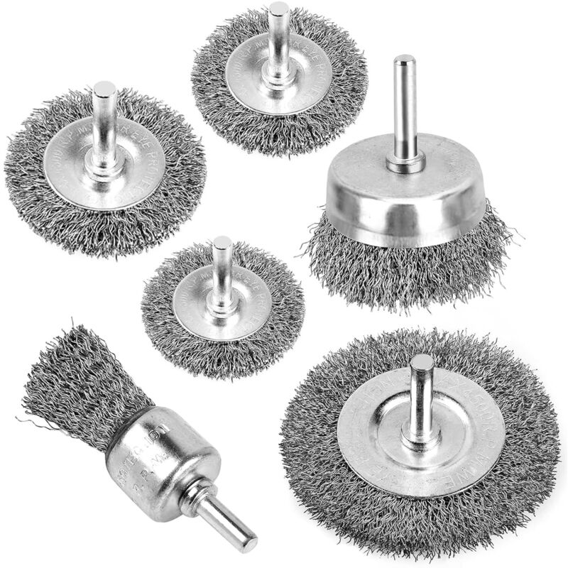 6-teiliger Drahtbürstensatz Für Bohrmaschinen, 0,012 Mm Bohrung, Kohlenstoffstahl, Zum Reinigen, Entrosten Und Entlacken