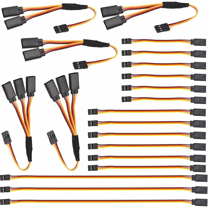 20-teiliges Rc-servo-verlängerungskabel, 5 Größen, Jr 3-pin Y-stecker, Dreifach