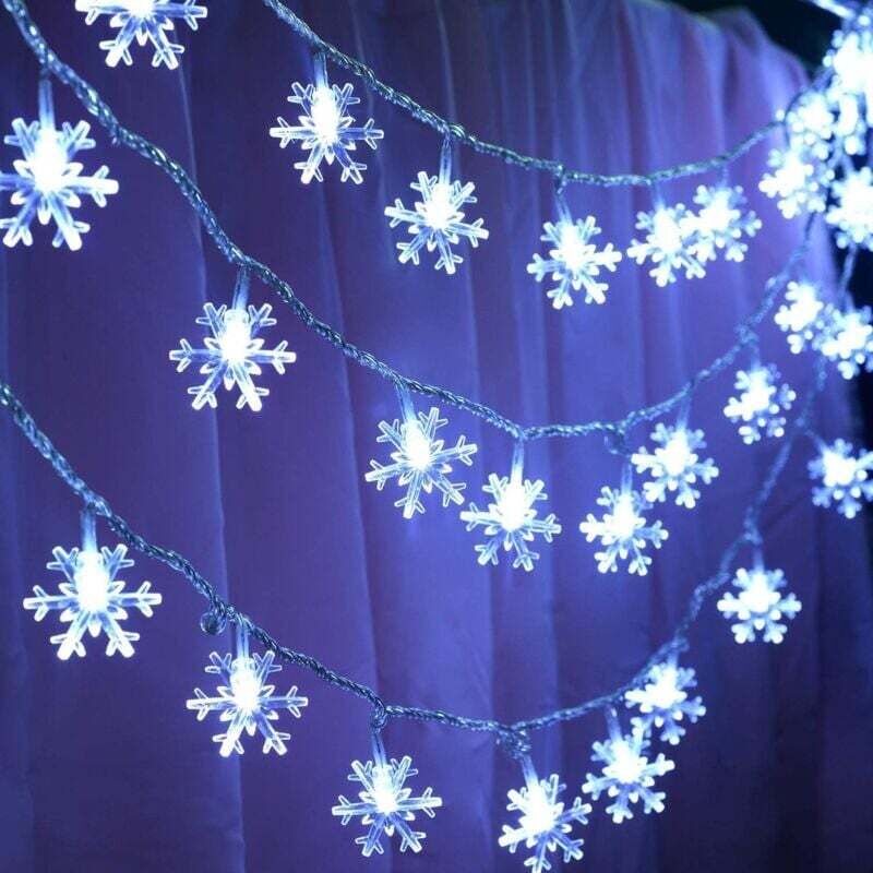 Ortviai 6 M 40 Led Schneeflocken-lichterkette Für Den Außenbereich, Batteriebetrieben, Mit 2 Modi Für Partydekoration