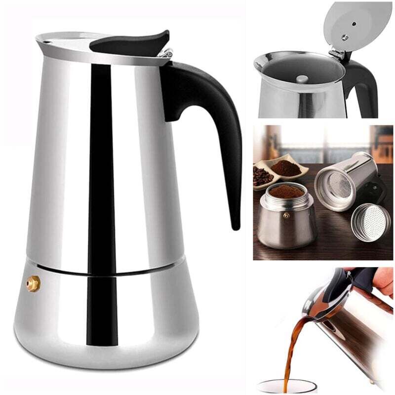 Ortviai Kaffeemaschine Aus Edelstahl, 600 Ml, Italienisches Design, Für 6, 9 Oder 12 Tassen, Geeignet Für Alle Herdarten