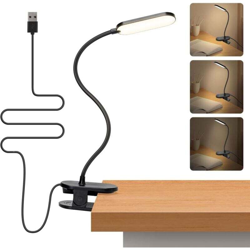 Ortviai Led-klemm-leseleuchte Mit Touch-dimmung, 360° Flexiblem Arm, 3 Helligkeitsstufen, 4000 K