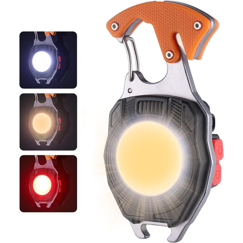 Mini-taschenlampe Mit Schlüsselanhänger, Wasserdicht, 6 Modi, Usb-aufladbar, Flaschenöffner Und Schraubendreher