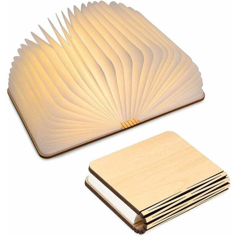 Ortviai Usb-wiederaufladbare Led-buchlampe Aus Holz, Faltbar Und Magnetisch, Ideale Weihnachtsgeschenkidee, Dekorative Beleuchtung