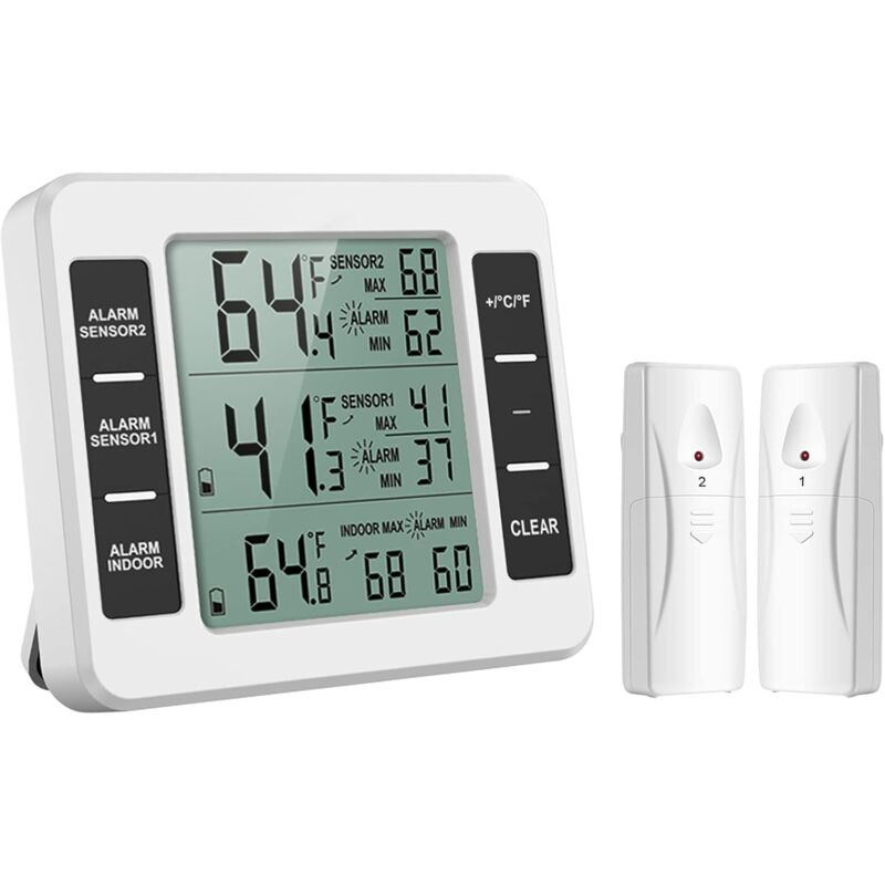 Kabelloses Thermometer Für Kühl- Und Gefrierschrank, 2 Sensoren, Akustischer Alarm, Min./max.-temperaturanzeige, Küche, Haushalt
