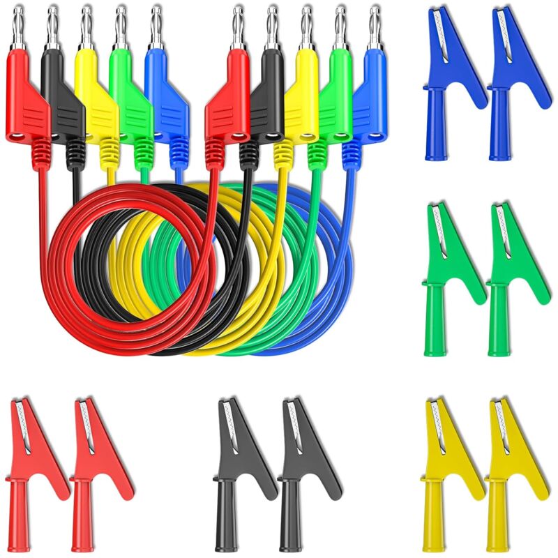 4-mm-messleitungen Mit 10 Isolierten Krokodilklemmen – 5 Farben Für Multimeter