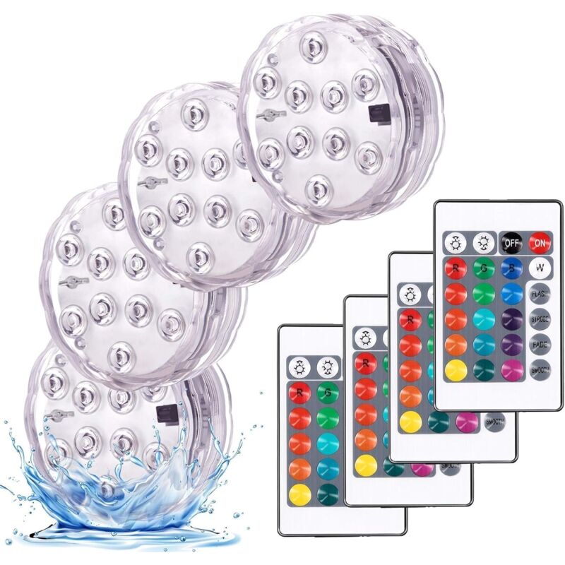 Wasserdichte Rgb-led-gartenleuchten, Tauchfähig, 4er-set Mit Fernbedienung Für Pool, Garten, Aquarium, Badewanne