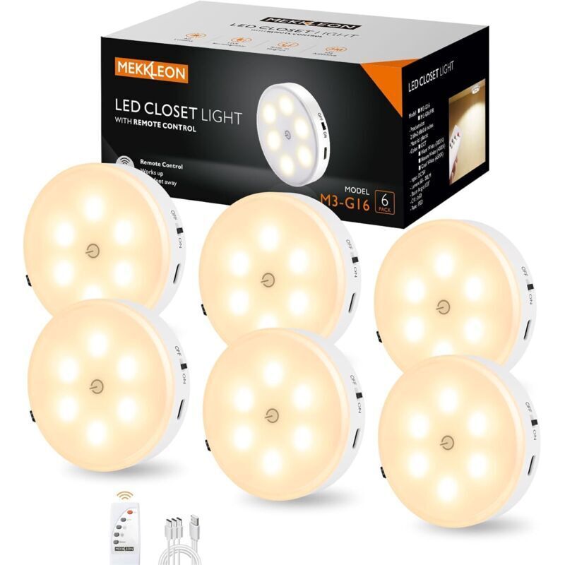 Set Mit 3 Runden, Wiederaufladbaren, Kabellosen Led-leuchten Mit Fernbedienung, Für Schränke, Flure Und Treppenhäuser Von Ortviai