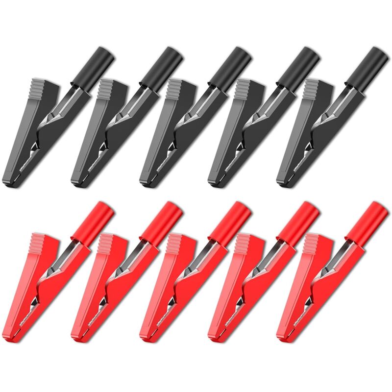 10 Isolierte Krokodilklemmen, Rot Und Schwarz, Für Elektrische Prüfungen, 2 Mm Und Bananenstecker