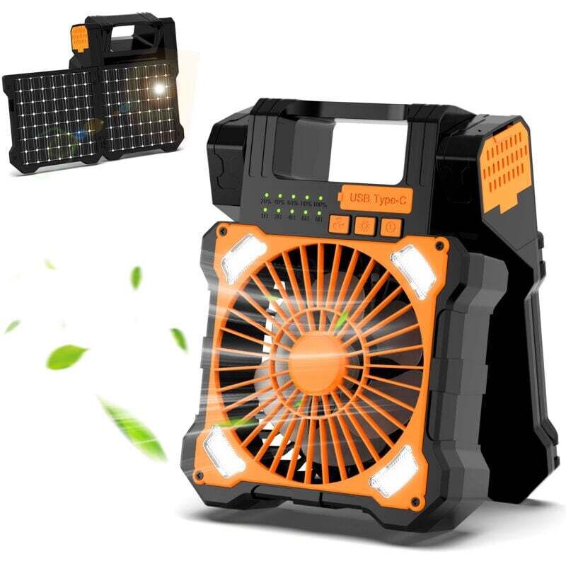Wiederaufladbarer, Multifunktionaler Tischventilator Mit 6000 Mah, Batterie- Und Solarbetrieben, Flexibel Für Kühlung Und Belüftung