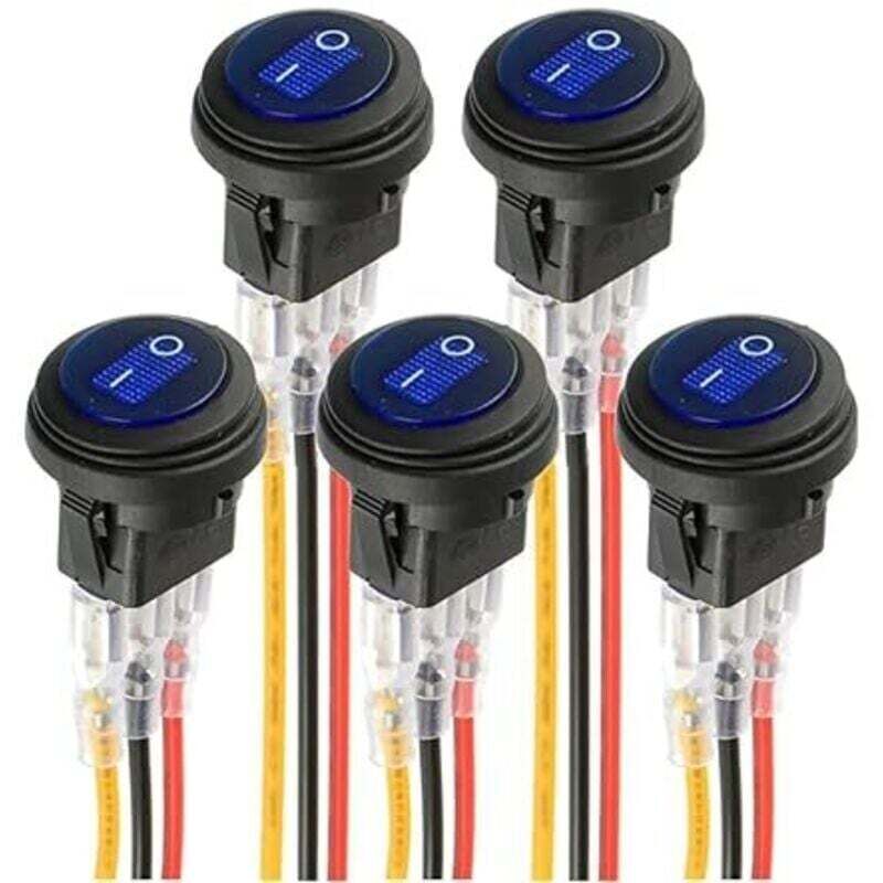 Ortviai 12v 20a Wasserdichter Runder Wippschalter Mit Blauer Led Für Schiffs- Und Industriebeleuchtung – 5 Stück
