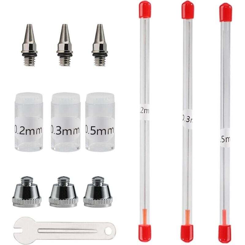 Ortviai 0,2/0,3/0,5 Mm Airbrush-düse Und Nadel – Zubehörset Mit Verstellbarem Schraubenschlüssel