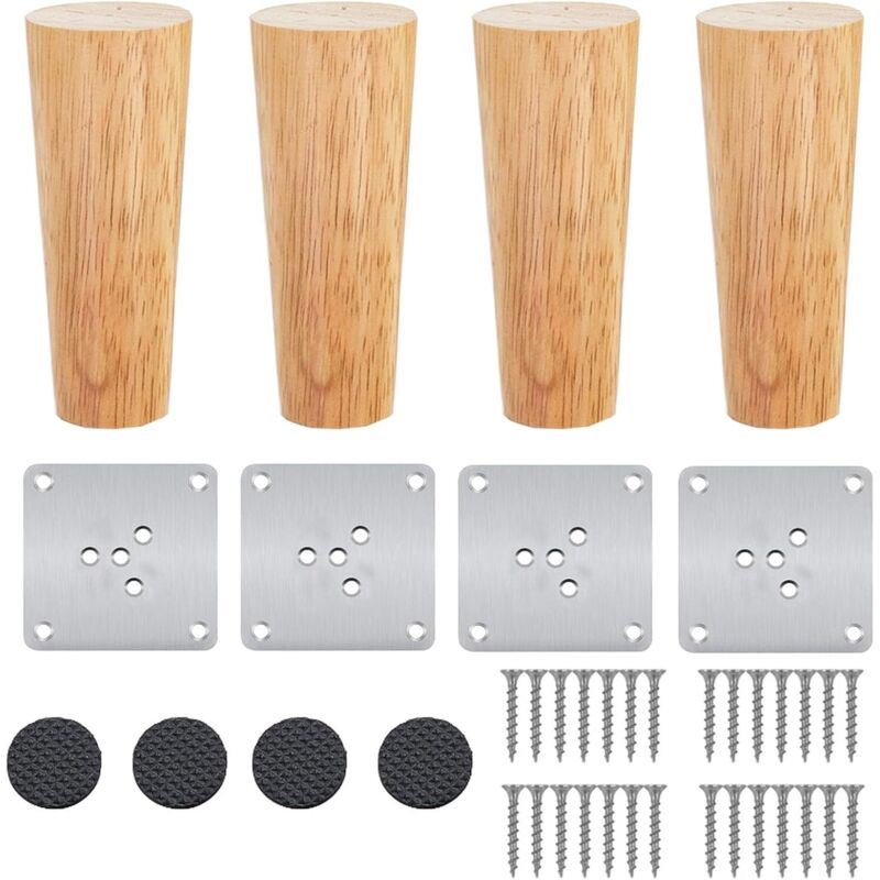 Set Mit 4 Konischen Beinen Aus Naturbelassener Eiche Für Möbel, Tische, Sofas Und Schränke – 12 Cm