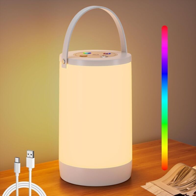 Ortviai Wiederaufladbare, Dimmbare Touch-nachttischlampe Mit Warmweißem Und Rgb-licht Für Kinderzimmer, Wohnzimmer Und Camping