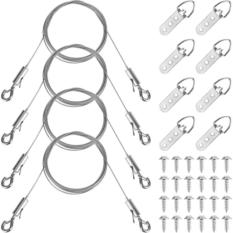 Verstellbares Aufhängungsset, 4 Drähte, 8 Ringe, D 24 Schrauben, Max. Belastung 35 Kg, Rahmen, Spiegel, Leinwände