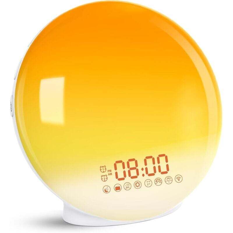 Ortviai Lichtwecker Mit Sonnenaufgangs-/sonnenuntergangssimulation, 2 Weckzeiten, 7 Naturgeräuschen, Fm-radio Und Schlummerfunktion